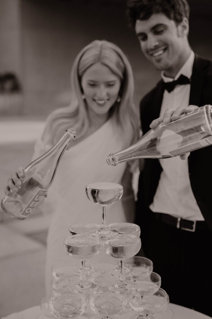 elopement champagne tower